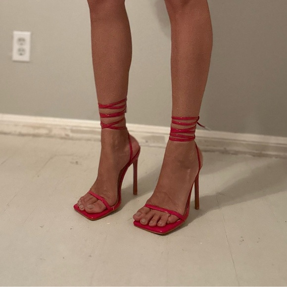 Red Patent Leather Open Toe Strap Heels - Picture 10 of 10